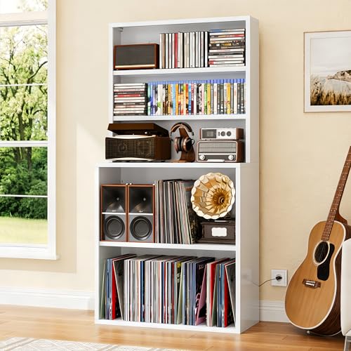 DVD Storage Cabinet, Record Player Stand, White | Heavy-Duty Metal, Media Storage Shelf, Open Display Shelves for LPs, CDs, Books & Audio Equipment, Modern DVD Shelf Organizer - color: White, size: Media Cabinet