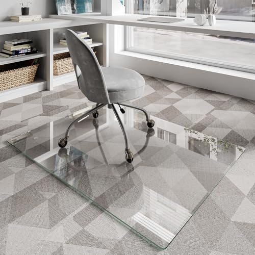 Koonmi Glass Chair Mat for Carpet, 36"x48" Tempered Glass Office Chair Mat, Glass Floor Mats with Rounded and Polished Edges, Desk Chair Mats with 4 Anti-Slip Pads for Hardwood Floor, Carpet - color: Transparent, size: 36"x48"