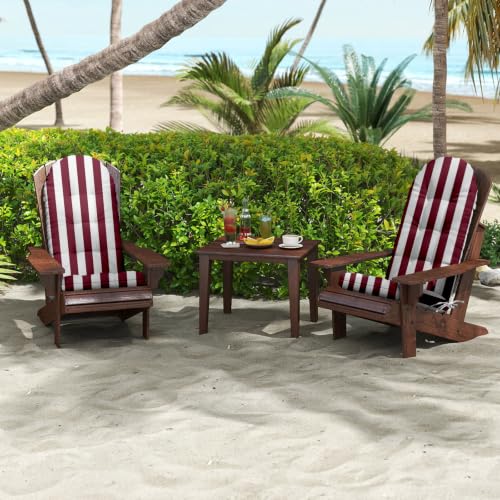Outdoor Adirondack Chair Cushions Set of 2, 44x19x4 Inch Rocking Chair Cushion, High Back Patio Soft Seat Pad with Ties, Indoor Outside Use, Burgundy Stripes - color: Burgundy Stripes, size: 44x19x4 Inch