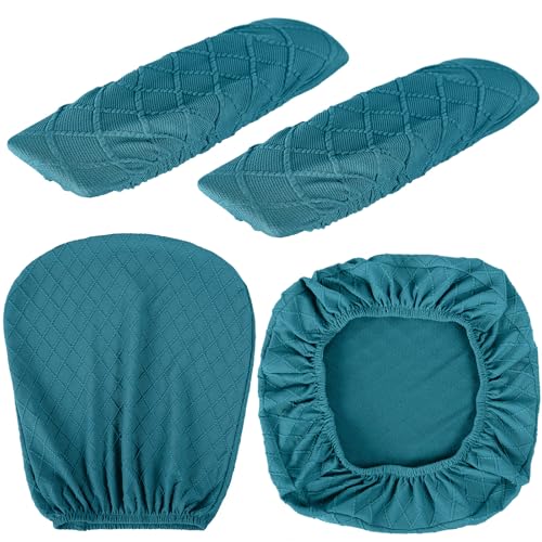 Tallew 4 Pcs Office Chair Covers Set Computer Universal Protective Stretchable Chair Seat Covers Desk Armrest Slipcovers Pads Office Cushion Backrest for Rotating (Lake Blue) - color: Lake Blue