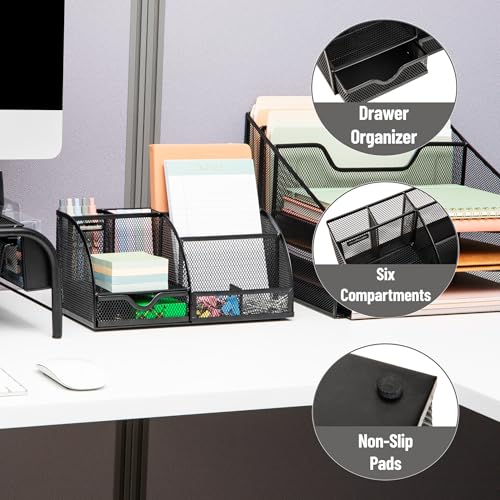 Mind Reader 7-Compartment Desktop Organizer, Metal Mesh Desk Organizer for Pens, Sticky Notes, Mail and Office Supplies, Black - color: Black