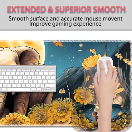 Large Gaming Mouse Pad + Wrist Rest+ Coaster Combo, 31.5 "x 11.8" Durable Non-Slip Extension Table Mat, Suitable for Office and Home, Flower Field Baby Elephant - color: Flower Field Baby Elephant