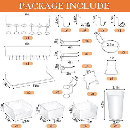 Zubebe 106 Pcs Pegboard Hooks Assortment with Bins, Pegboard Accessories Organizer Kit Include Bins with Hooks and Loops Paper Towel Craft Holder for Hanging Tool(Silver, Clear)