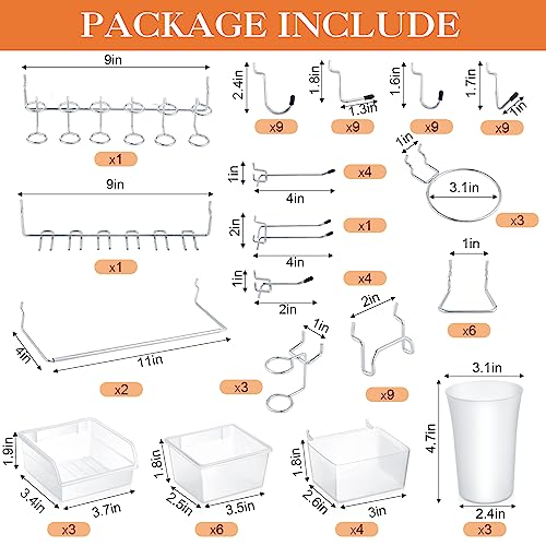 Zubebe 106 Pcs Pegboard Hooks Assortment with Bins, Pegboard Accessories Organizer Kit Include Bins with Hooks and Loops Paper Towel Craft Holder for Hanging Tool(Silver, Clear)
