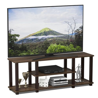 Furinno Turn-N-Tube No Tools 3D 3-Tier Entertainment TV Stand up to 50 inch TV, Square Tubes, Walnut/Brown - color: Walnut/Brown, size: 50 inch