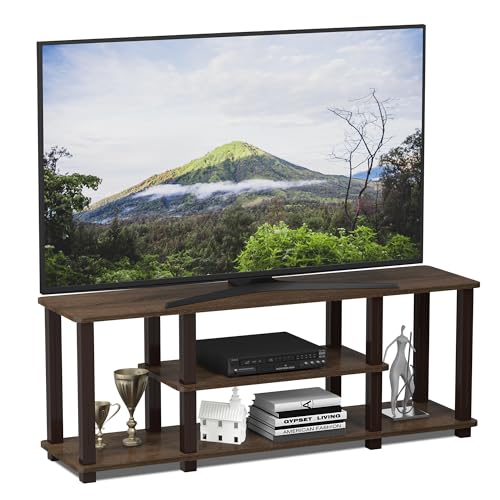 Furinno Turn-N-Tube No Tools 3D 3-Tier Entertainment TV Stand up to 50 inch TV, Square Tubes, Walnut/Brown - color: Walnut/Brown, size: 50 inch