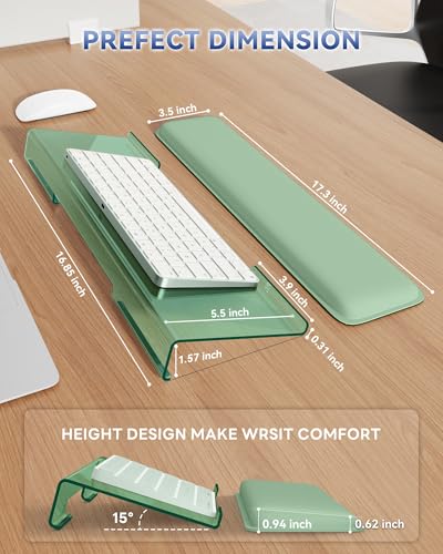 Laborio Computer Keyboard Wrist Rest Stand for Desktop, Keyboard Riser Holder with Wrist Pad for Office Desk, Home, School (Green) - color: Green