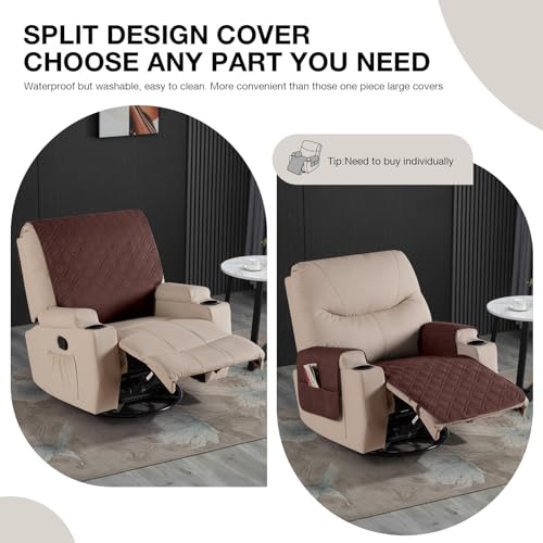 VANSOFY Recliner Chair Covers 100% Waterproof Backrest Cover Reclining Cover Non-Slip Dog Chair Cover Furniture Protector Washable Slipcover Elastic Straps for Pets, Dogs(Coffee) - color: Coffee