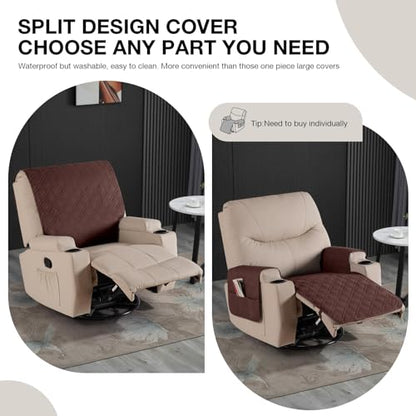 VANSOFY Recliner Chair Covers 100% Waterproof Backrest Cover Reclining Cover Non-Slip Dog Chair Cover Furniture Protector Washable Slipcover Elastic Straps for Pets, Dogs(Coffee) - color: Coffee