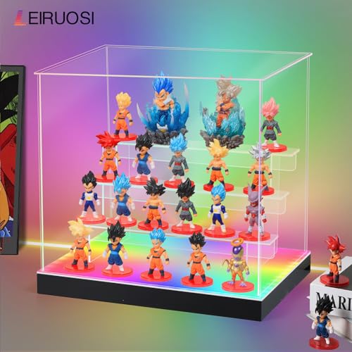 Acrylic Display Case with RGBW LED Light, 4 Tier Clear Display Box, Dustproof Display Cabinet Shelf for Action Figures and Collectibles, Mini Toys, Assembly Showcase (11.81x8.86x12.2in) - size: 4 Tier 11.81x8.86x12.2in