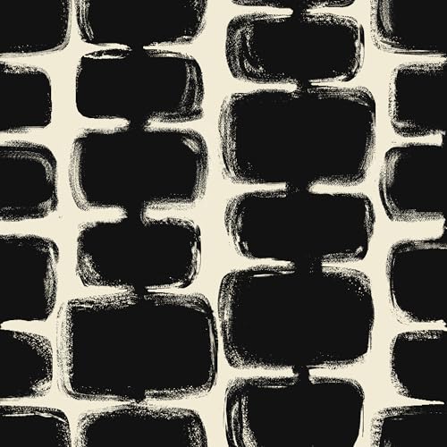Safiyya Peel and Stick Wallpaper Black and Cream White Contact Paper Mid Century Modern Abstract Geometric Wall Paper Self Adhesive Removable Wallpaper for Bathroom and Bedroom Vinyl 17.3"x78.7" - color: Black and Cream White, size: 17.3" x 78.7"