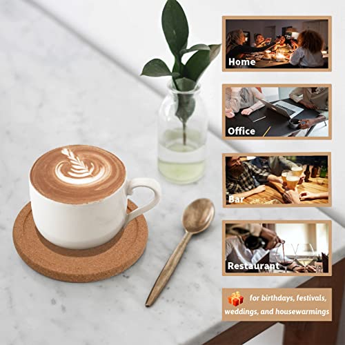Cork Coasters for Drinks Absorbent - 6 Pcs 4 Inch Cork Coasters with Lip Heat Resistant Reusable Drink Coaster Set Extra Thick Perfect for Cups Glasses Mugs