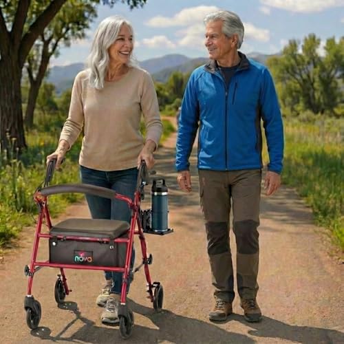 NOVA Adjustable Cup Holder for Walkers, Rollators & Wheelchairs – Folding Drink Holder Fits 3/4”, 7/8” & 1” Tubes, Holds 2.25”–3.75” Cups, Durable, Easy Install - size: 1 Count (Pack of 1)