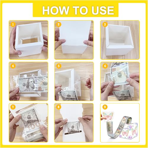 Butterfly Birthday Money Pull Box for Cash, Happy Birthday Butterfly Boxes Gifts for Money Pull Out Card, 50Pcs Transparent Bags - color: White