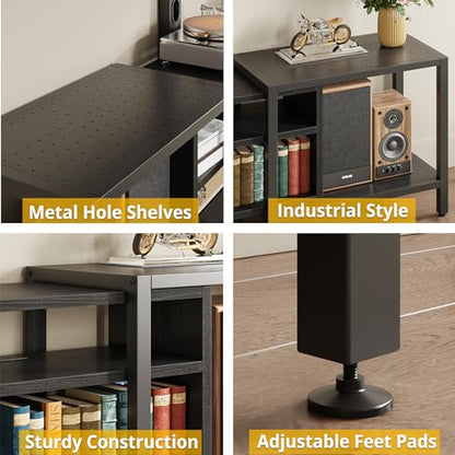 IRONCK 79 Inch TV Stand for TVs up to 85 Inch with Mount and Power Outlet, 3 Tiers TV Console with Storage Shelves, Entertainment Center, Steel Frame, for Living Room, Bedroom, Black - color: Black