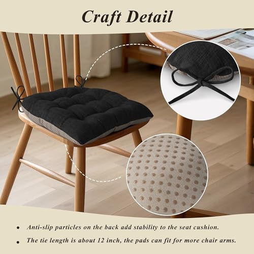 Chair Cushions for Dining Chairs Set of 4 Durable D-Shaped Seat Cushions with Non-Slip Backing Secure Ties Thick Cozy Seat Pad for Kitchen Dining Room Office(18x16.5x3in Black) - color: Black