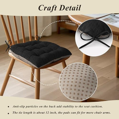 Chair Cushions for Dining Chairs Set of 4 Durable D-Shaped Seat Cushions with Non-Slip Backing Secure Ties Thick Cozy Seat Pad for Kitchen Dining Room Office(18x16.5x3in Black) - color: Black