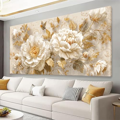 YISXINOAG Gold Flower Wall Decor Modern Canvas Art Wall Decor Abstract Wall Art Modern Floral Painting Abstract Artwork Pictures for Bathroom Ready to Hang Canvs Wall Decorations Size 20"X40" - color: gold beige, size: 40"L x 20"W