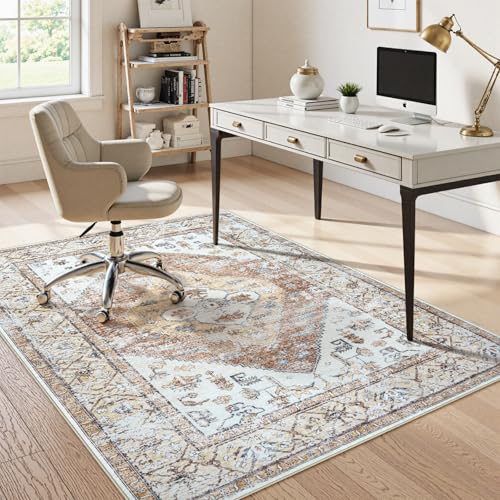 Anidaroel 5x7 Office Chair Mat for Hardwood Floor/Tile, Desk Chair Mat for Home Offices, Under Desk Rug for Rolling Chair, Anti-Slip Office Rugs for Rolling Chairs, Large Floor Protector Rug, Khaki - color: Khaki, size: 5'x7'
