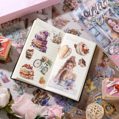 Scrapbooking Stickers 20 Sheets Pre-Cut 200 washi Stickers PET People Sticker Books for journaling Scrapbook Supplies Transparent Journal Sticker - color: Pink