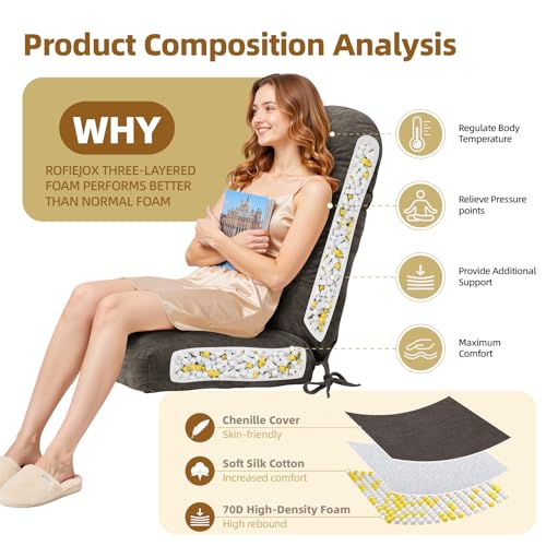 Rocking Chair Cushion - Chenille Fabric, High-Density Sponge, Durable Comfort Double-Sided Tufted Seat Pads with Ties, Chenille︱Dark Brown, 44x19x4 inch - color: Reversible | Dark Brown