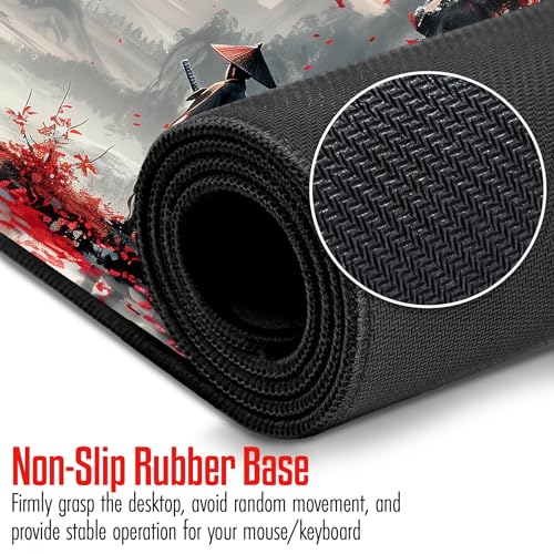 Large Japanese Gaming Mouse Pad, White and Red, Premium Non-Slip Anime Desk Pad for Office, Extended XL XXL Mouse Mat and Laptop Pad, Waterproof and Stiched Edges 31.5 x 15.7 in (sam1) - color: White, Red