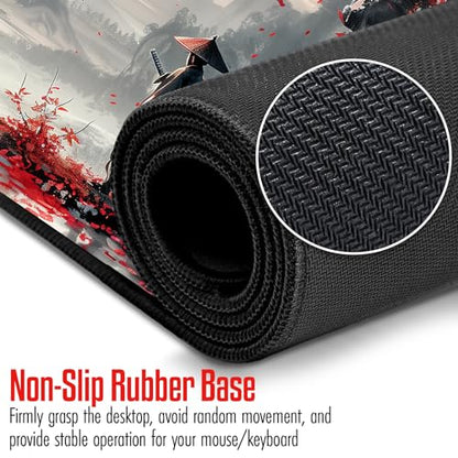 Large Japanese Gaming Mouse Pad, White and Red, Premium Non-Slip Anime Desk Pad for Office, Extended XL XXL Mouse Mat and Laptop Pad, Waterproof and Stiched Edges 31.5 x 15.7 in (sam1) - color: White, Red