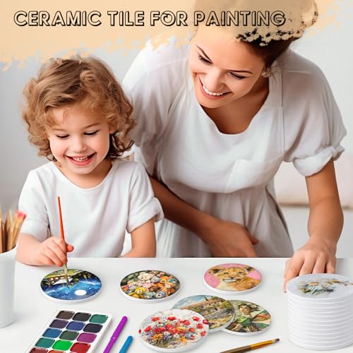 24 Pieces Sublimation Coasters, GOH DODD Glossy Ceramic Tiles Glazed Blanks with Cork for Alcohol Ink Painting Heat Transfer Housewarming Gifts Wedding Arts Crafts School Education, 4.25 Inch, Round - size: 4.25 Inch-24 Pieces-Round