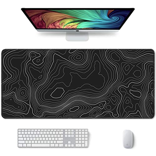 Auhoahsil Large Mouse Pad, XXL Desk Pad, Extened 35" x 15", Non-Slip Rubber Base, Stitched Edges, Superior Surface, Waterproof Keyboard Mat, Large Mousepad for Gamer, Office & Home, Black Contour - color: 03 Black Contour, size: XXL - Extended size 35.6”x