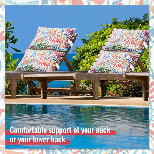 Juexica 2 Pack Chaise Lounge Pillow with Strap Outdoor Waterproof Beach Chair Neck Headrest Pillow Adjustable Elastic Band for Hammock Lumbar Recliner Pillows for Patio Pool Chair(Paisley) - style: Paisley