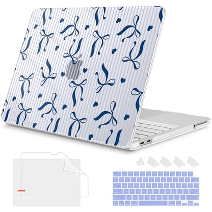 Mektron Case for 2026 MacBook Neo 13-inch A18 Pro chip A3404 Laptop Cover with 13-inch (Diagonal) Liquid Retina Display+ Keyboard Cover+ Screen Protector, Bowknots Blue Striped - color: Bowknots Blue Striped