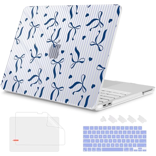 Mektron Case for 2026 MacBook Neo 13-inch A18 Pro chip A3404 Laptop Cover with 13-inch (Diagonal) Liquid Retina Display+ Keyboard Cover+ Screen Protector, Bowknots Blue Striped - color: Bowknots Blue Striped