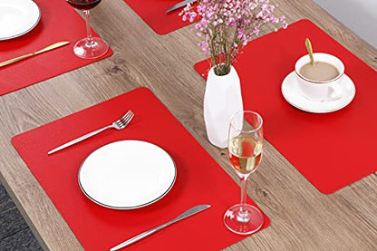 Wipeable Placemats Leather Table Mats Waterproof Heat-Resistant Easy to Clean for Dining Table Set Kitchen Table (2, Red) - color: Watermelon Red, size: set of 2