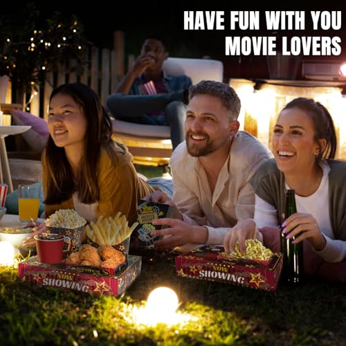 KiDEPOCH Movie Night Snack Trays Boxes with Disposable Paper Food Trays, Popcorn French Fry Candy Food Drink Holder for Cinema Movie Birthday Party