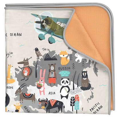 Splat Mat for Baby – Under High Chair Floor Mat Protects Wood, Vinyl and Carpet from Spills – Waterproof 4 Layer Baby Mat with Anti-Skid Backing Deters Bunching and Sliding (51” x 51”) - color: Animals World Map