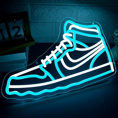 Sneaker Neon Sign for Wall Decor Dimmable Sports Shoes LED Light Sign for Boys Room Blue Business Sneaker Signs for Man Cave Shop Club Decor Cool Wall Art Gifts for Men Boys Size 16.5 * 10.4in(P371) - color: Blue Sneaker