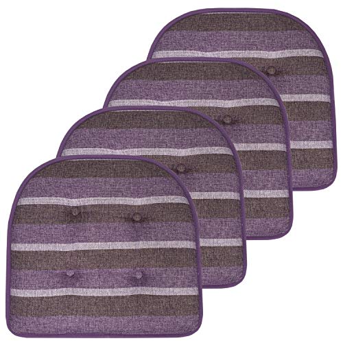 Sweet Home Collection Chair Cushion Memory Foam Pads Tufted Slip Non Skid Rubber Back U-Shaped 17" x 16" Seat Cover, 4 Count (Pack of 1), Bradford Purple - color: Bradford Purple, size: 4 Pack, style: Foam Pads
