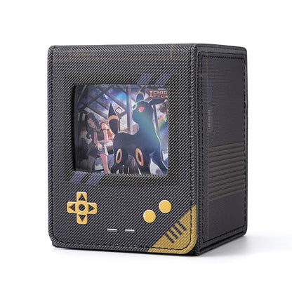 MTG Deck Box with Commander Display, Retro Game Console–Style Deck Case Fit 120 Single Sleeved Cards, PU Leather Magnetic Trading Card Storage Box with 2 Dividers, Compatible with TCG Magic (Black) - color: Black