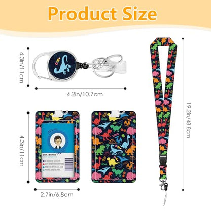 Dinosaur for ID Badge Holder, Dinosaur ID Badge Holder with Heavy-Duty Retractable Reel Clip, Gift for Teacher Nurse Adult - color: Dinosaur-black