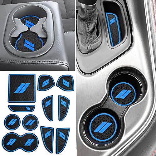 Auovo 11pcs Anti-dust Mats for Challenger Accessories 2015-2023 Custom Interior Cup Holder Inserts Door Pocket Center Console Liners for Challenger 2021 (Blue) - color: Blue