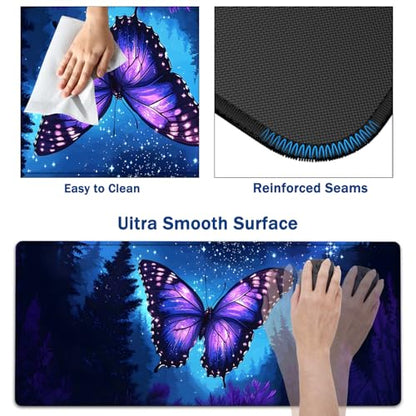 Large Mouse Pad + Keyboard Wrist Rest Set, Extended Gaming Mousepad (31.5X11.8 inch) with Non-Slip Rubber, Ergonomics Memory Foam Mouse Wrist Rest Support, Beautiful Butterfly Pattern XXL Desk Pad - color: Yu-Mouse Pad-3-B44
