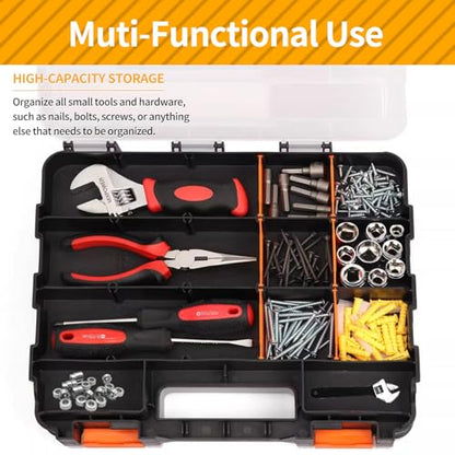 2 Pack Small Parts Organizer, 34-Compartments Hardware Organizer Box, Double Side Storage Case Tools Box with Removable Dividers for Screws, Bolts, Nails, Beads, Jewelry & More