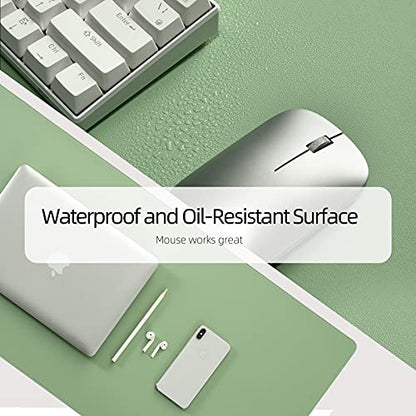 Wolaile PU Leather Desk Pad,36x17 in Large Computer Desk Mat,Waterproof Non-Slip Desk Blotter Protector,Light Green Big Keyboard Mouse Pad - color: Light Green