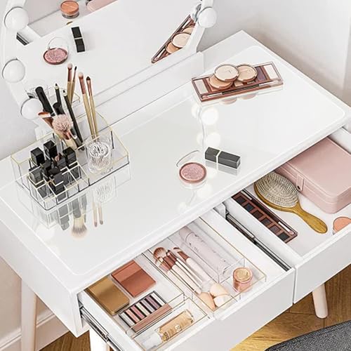 Medium Clear Vanity Mat, 28"x16", Makeup Desk Protector | Anti-Slip, Waterproof, Scratch Resistant, Safe Round Edge, Odorless, Easy Clean, Prevents Vanity Cosmetics & Pet Bowl stains - size: 28" x 16"