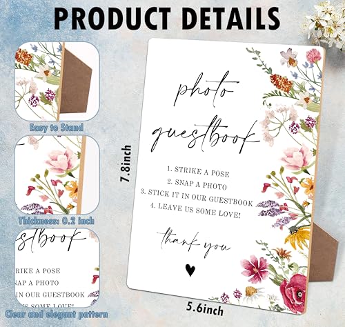 Photo Guest Book Sign, Wedding Signs for Ceremony and Reception, Floral Bridal Shower Decoration, Wooden Wedding Signage, Bridal Shower Decor, Supplies For Engagement Anniversary Parties, 17 - color: Photo Guestbook Sign, 17