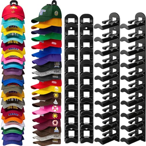 4 Pack Hat Organizer Hat Hook for Wall,Hold up to 40 Hats,Hat Holder with Strong Adhesive and Screws,Cap Holder Hat Hangers for Wall Closet Door and Bedroom(B-Black,4pcs) - color: B-Black,4pcs