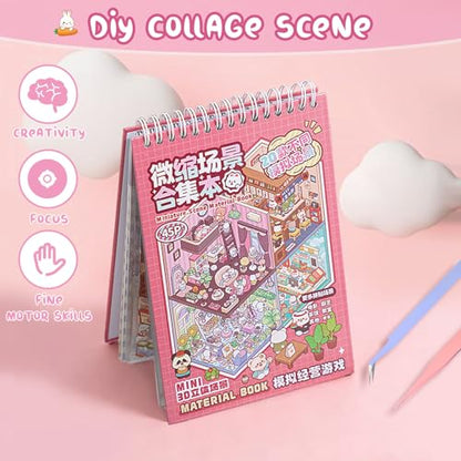 3D Sticker Scenes Book for Adults, 20 Sets DIY Sticker Scene Book Miniature House Shop Craft, Scene Stickers Creative Therapy Activity for Stress Relief