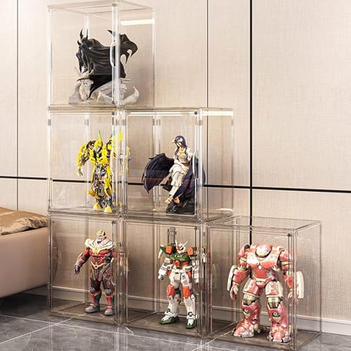 GUDEMAY Clear Stackable Plastic Storage Bins with Magnetic Lid, Dustproof Book & Cosmetic Acrylic Display Cases, Large Figures Collectibles Showcase, Shoe Box, Protection Organizer (L, Count, 3) - size: L