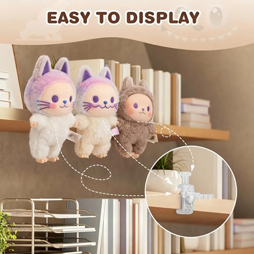 Doll Stand for Cabinet Edge White 4Pack | Neck grip design fits 3-7" Labubu blind box figures, adjustable clamp suits panels 0.3-1.02" thick - color: White