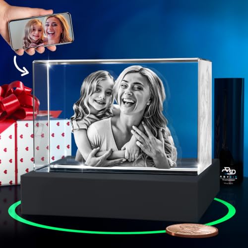 ArtPix 3D Premium Crystal Photo, Personalized Gifts for Women, Wife, Mom, Her, Him, Men, Great Customized Gift With Your Own Photo - Anniversary, Wedding, Birthday - Custom Glass 3D Laser Etched Picture Frame - size: Mini Premium, style: Landscape
